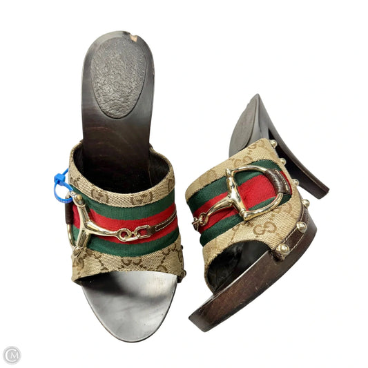 Shoes Luxury Designer By Gucci In Brown, Size: 8