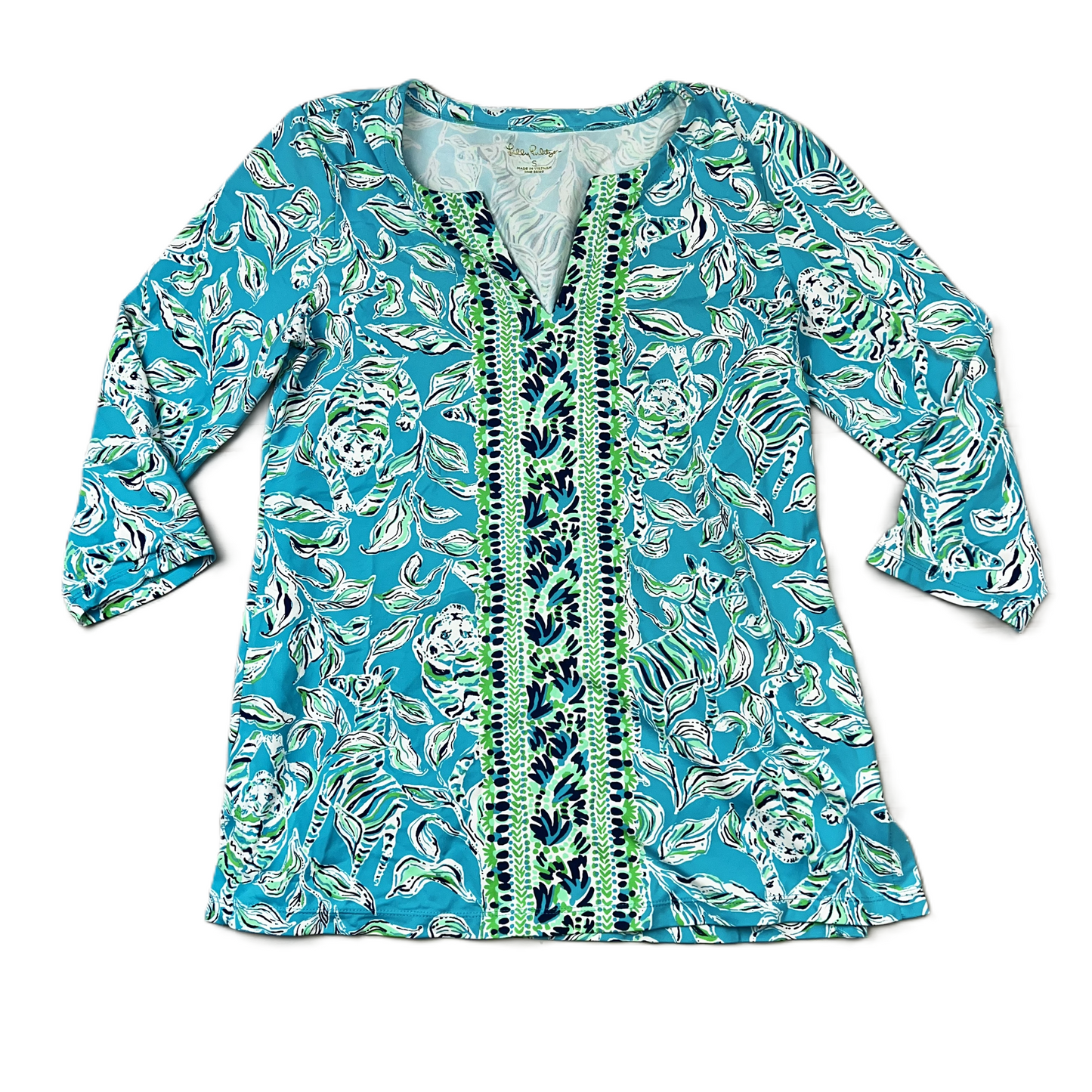 Top 3/4 Sleeve Designer By Lilly Pulitzer In Blue & Green, Size: S