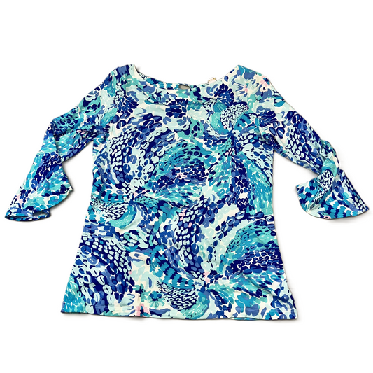 Top 3/4 Sleeve Designer By Lilly Pulitzer In Blue & Pink, Size: S