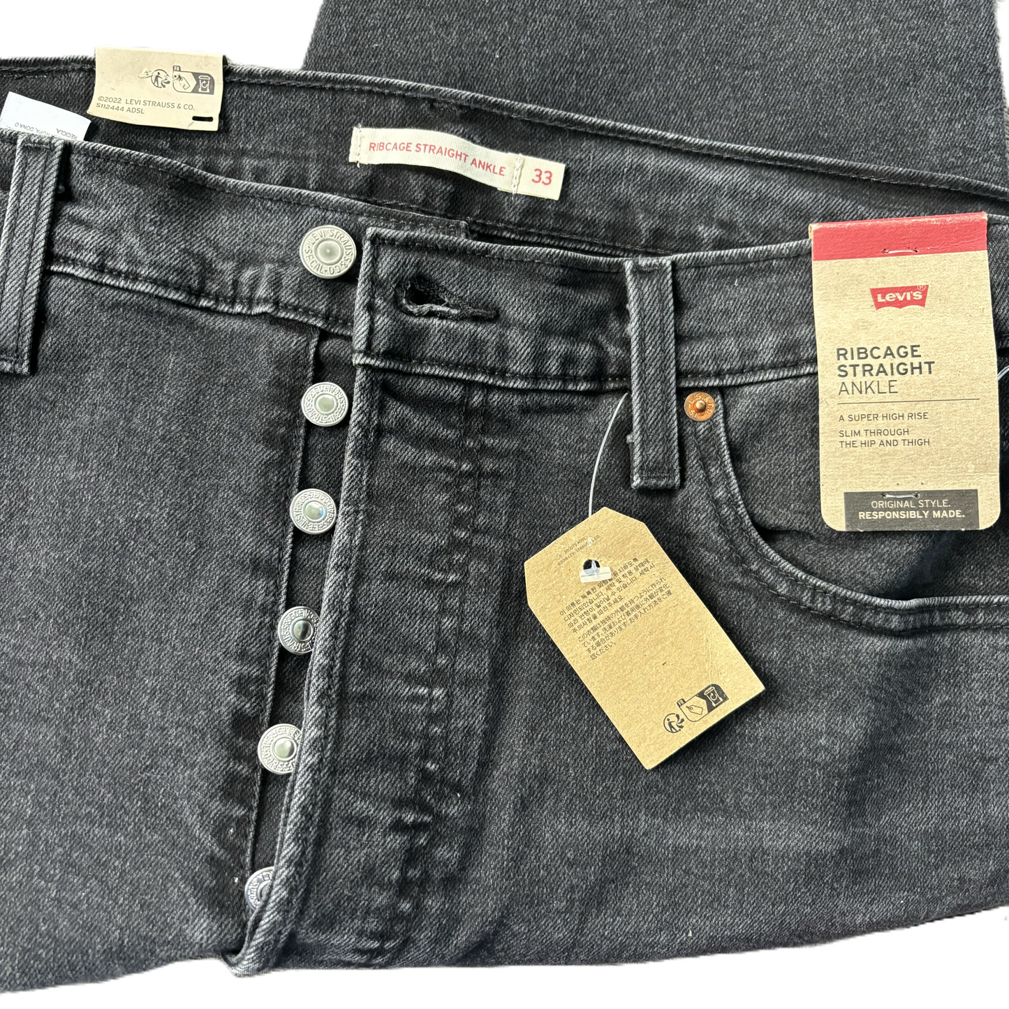 Jeans Straight By Levis In Grey Denim, Size: 16