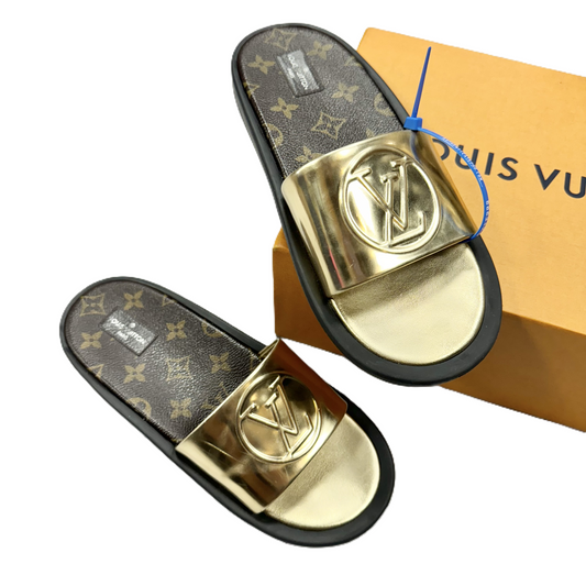 Sandals Luxury Designer By Louis Vuitton In Brown & Gold, Size: 9