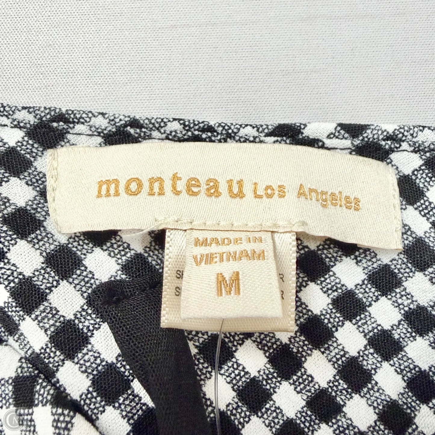 Top Short Sleeve By Monteau In Checkered Pattern, Size: M