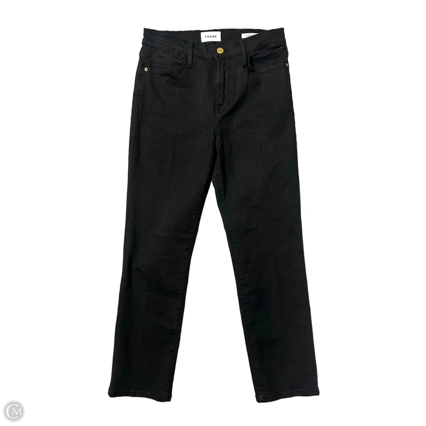 Jeans Straight By Frame In Black Denim, Size: 8