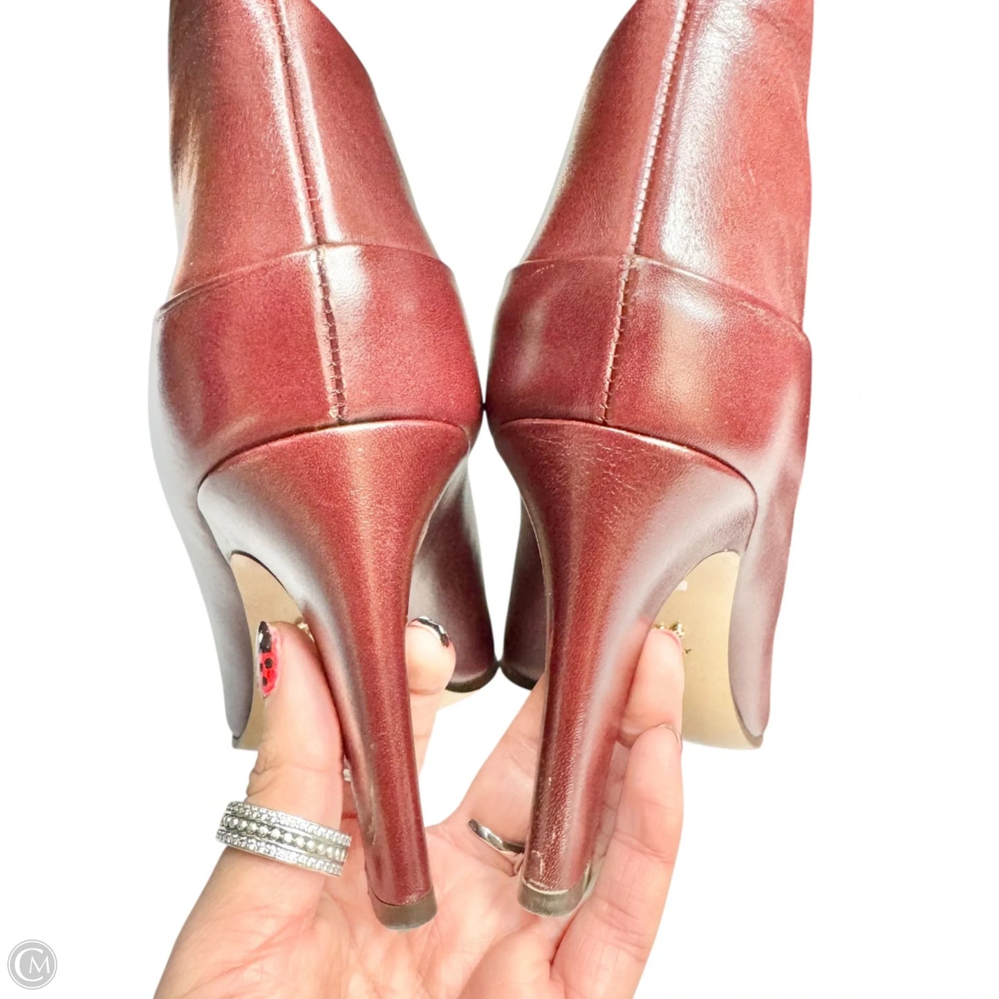 Boots Luxury Designer By Chloe In Maroon, Size: 9.5