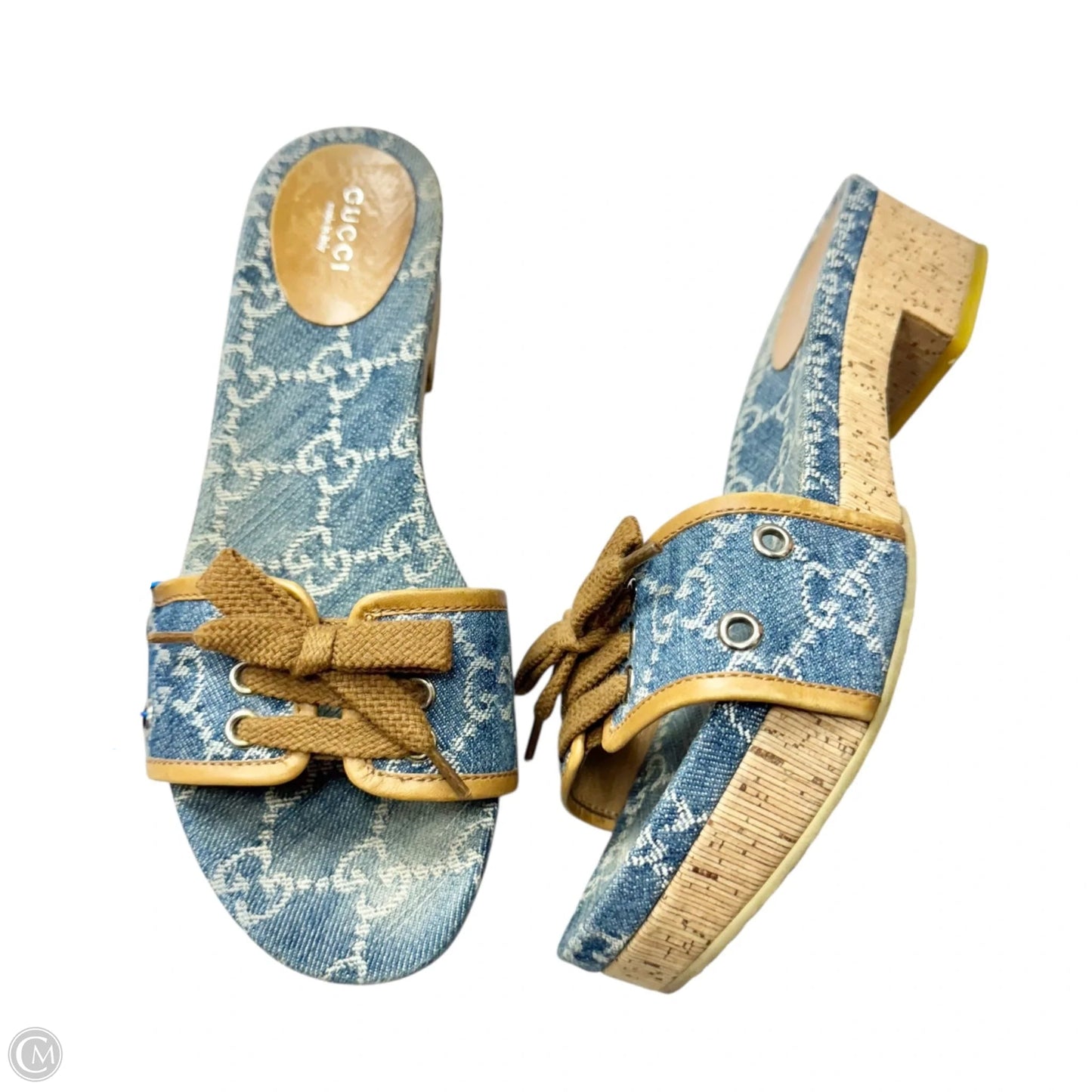 Sandals Luxury Designer By Gucci In Blue Denim, Size: 7.5