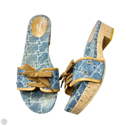 Sandals Luxury Designer By Gucci In Blue Denim, Size: 7.5
