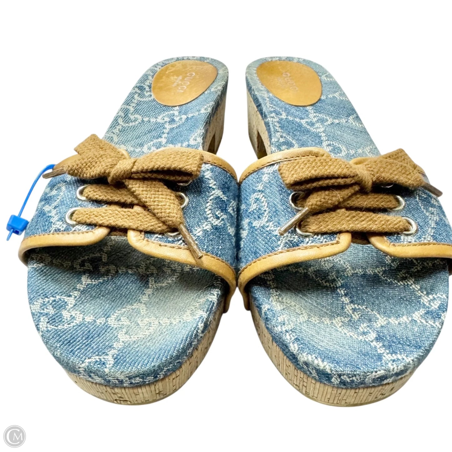 Sandals Luxury Designer By Gucci In Blue Denim, Size: 7.5
