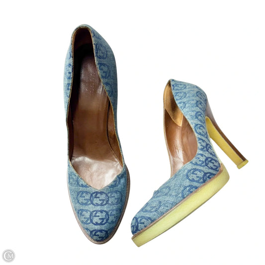 Shoes Luxury Designer By Gucci In Blue Denim, Size: 8.5