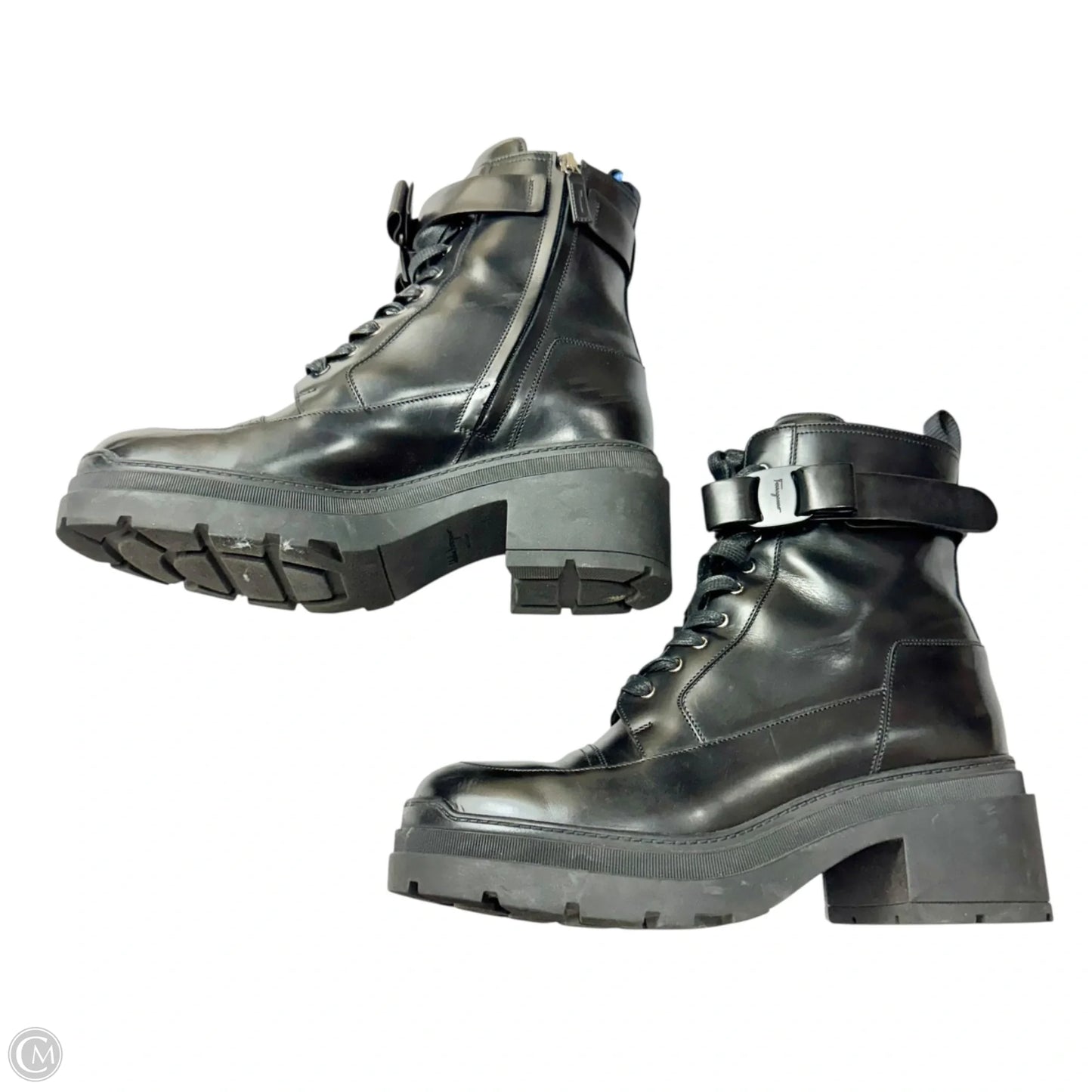 Boots Luxury Designer By Ferragamo In Black, Size: 9.5