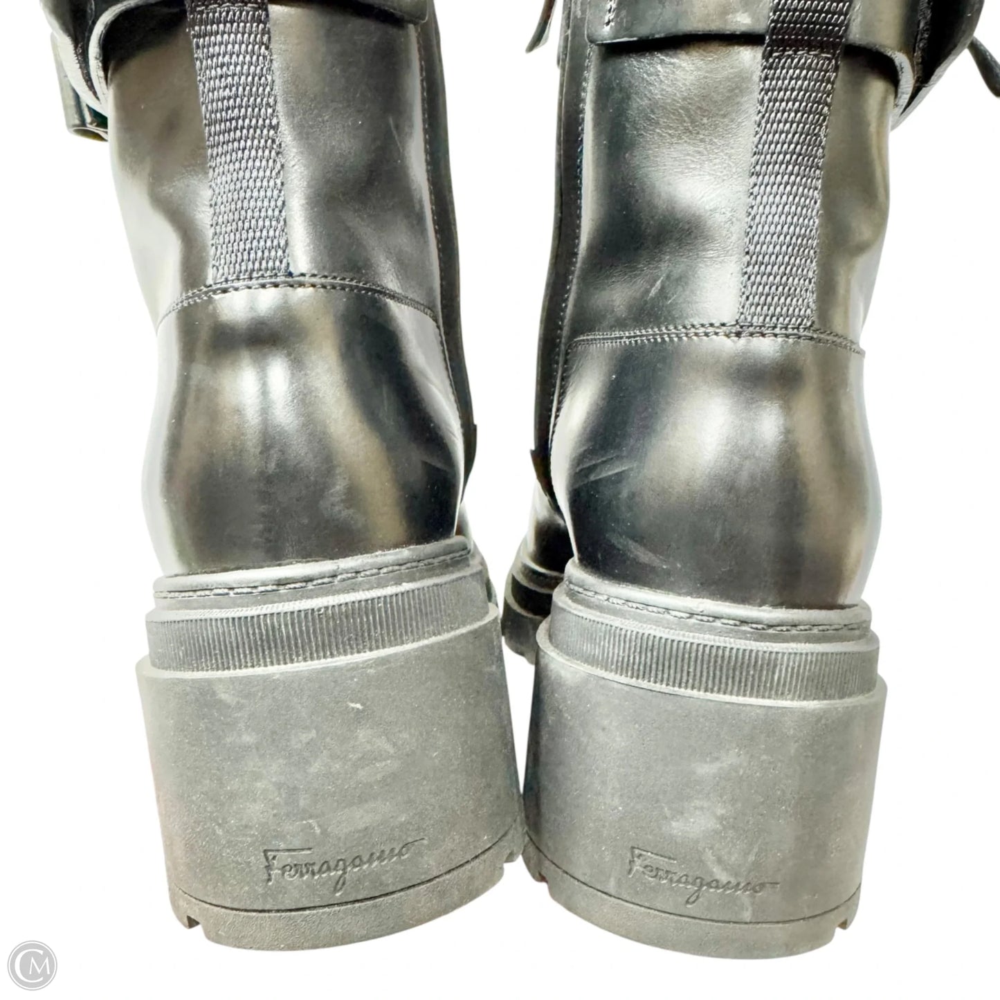 Boots Luxury Designer By Ferragamo In Black, Size: 9.5
