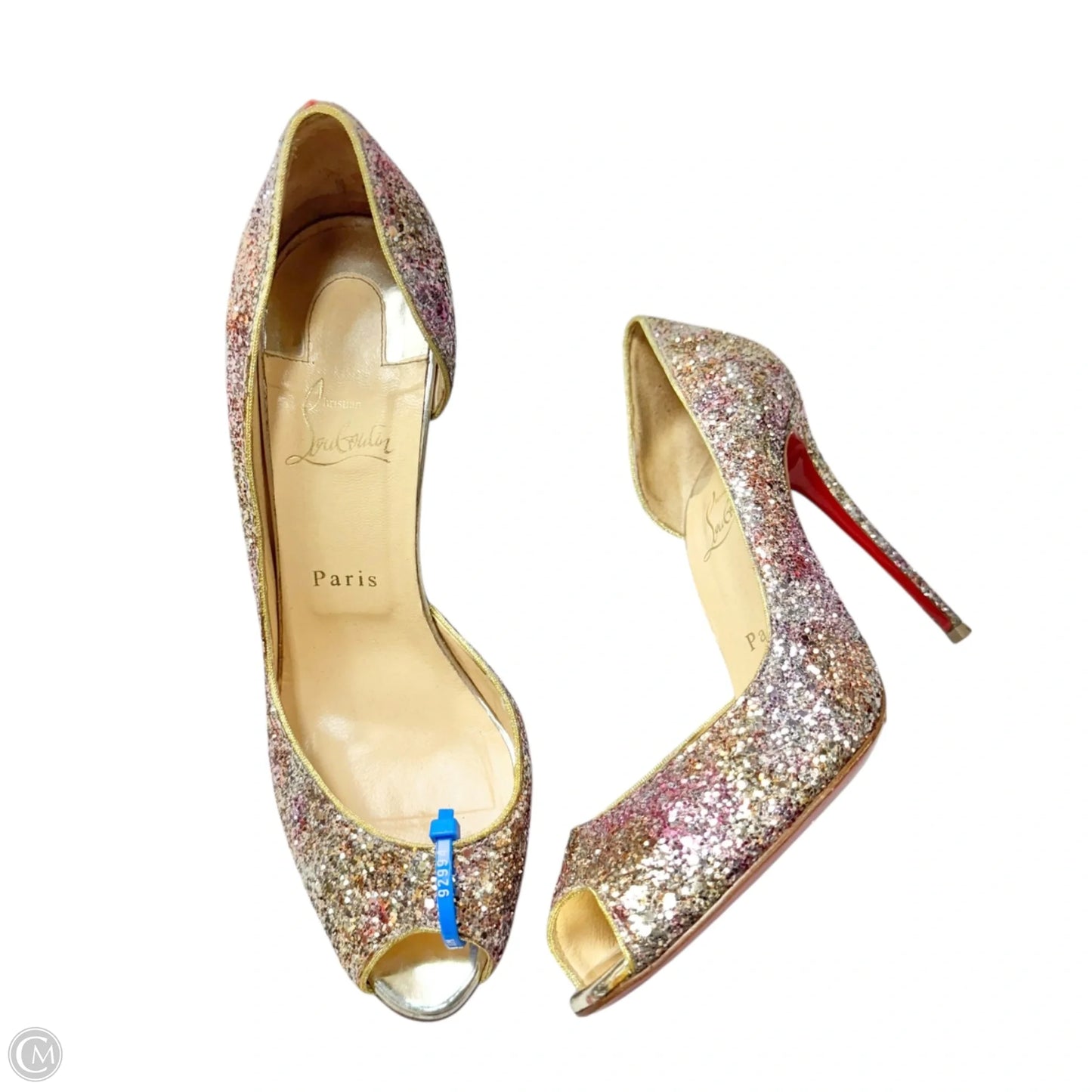 Sandals Luxury Designer By Christian Louboutin In Gold & Purple, Size: 9.5