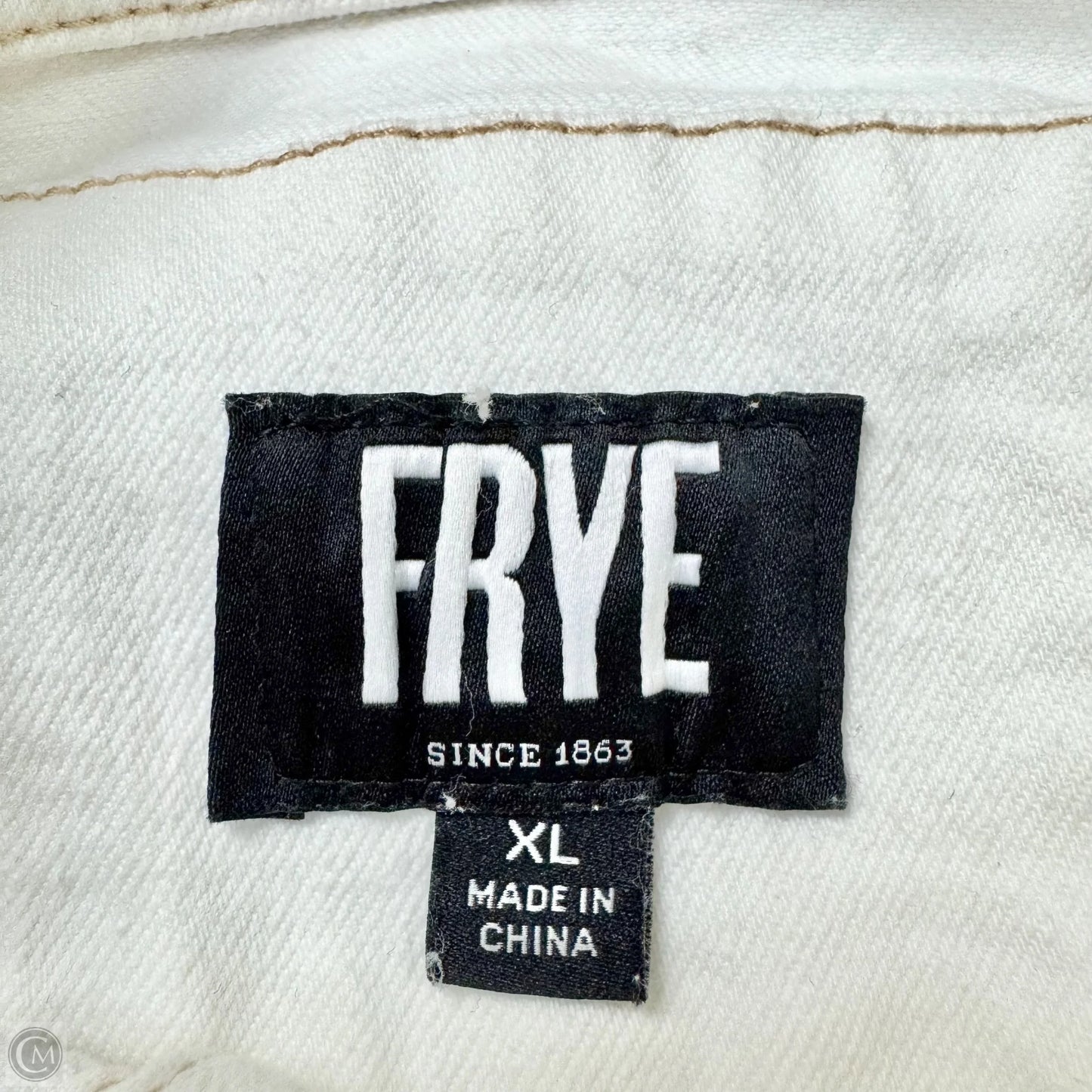 Jacket Designer By Frye In White Denim, Size: Xl