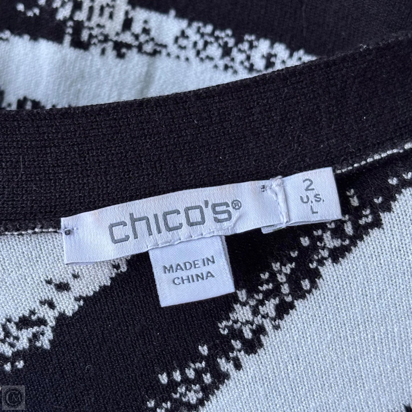Sweater Cardigan By Chicos In Black & White, Size: L