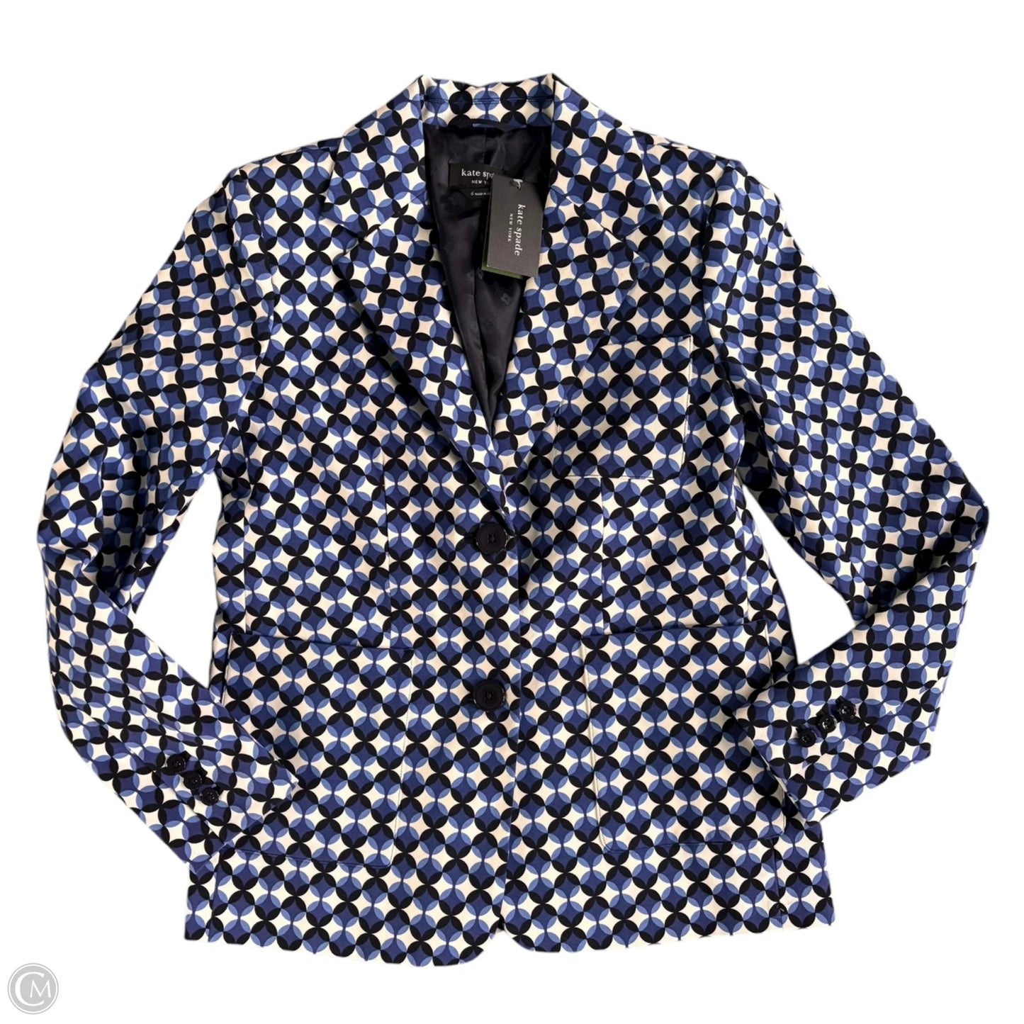 Blazer Designer By Kate Spade In Blue & White, Size: S