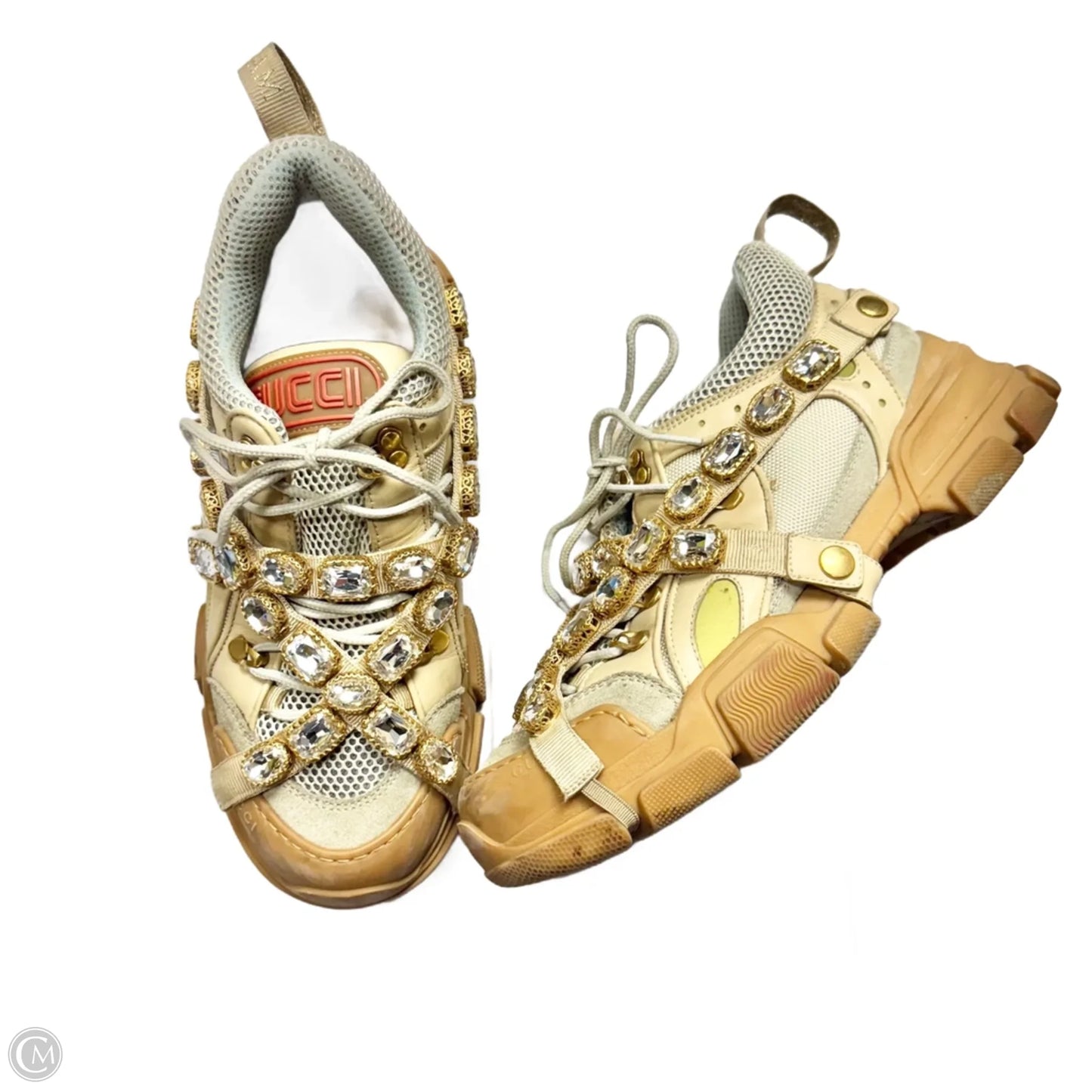 Shoes Luxury Designer By Gucci In Tan, Size: 9.5