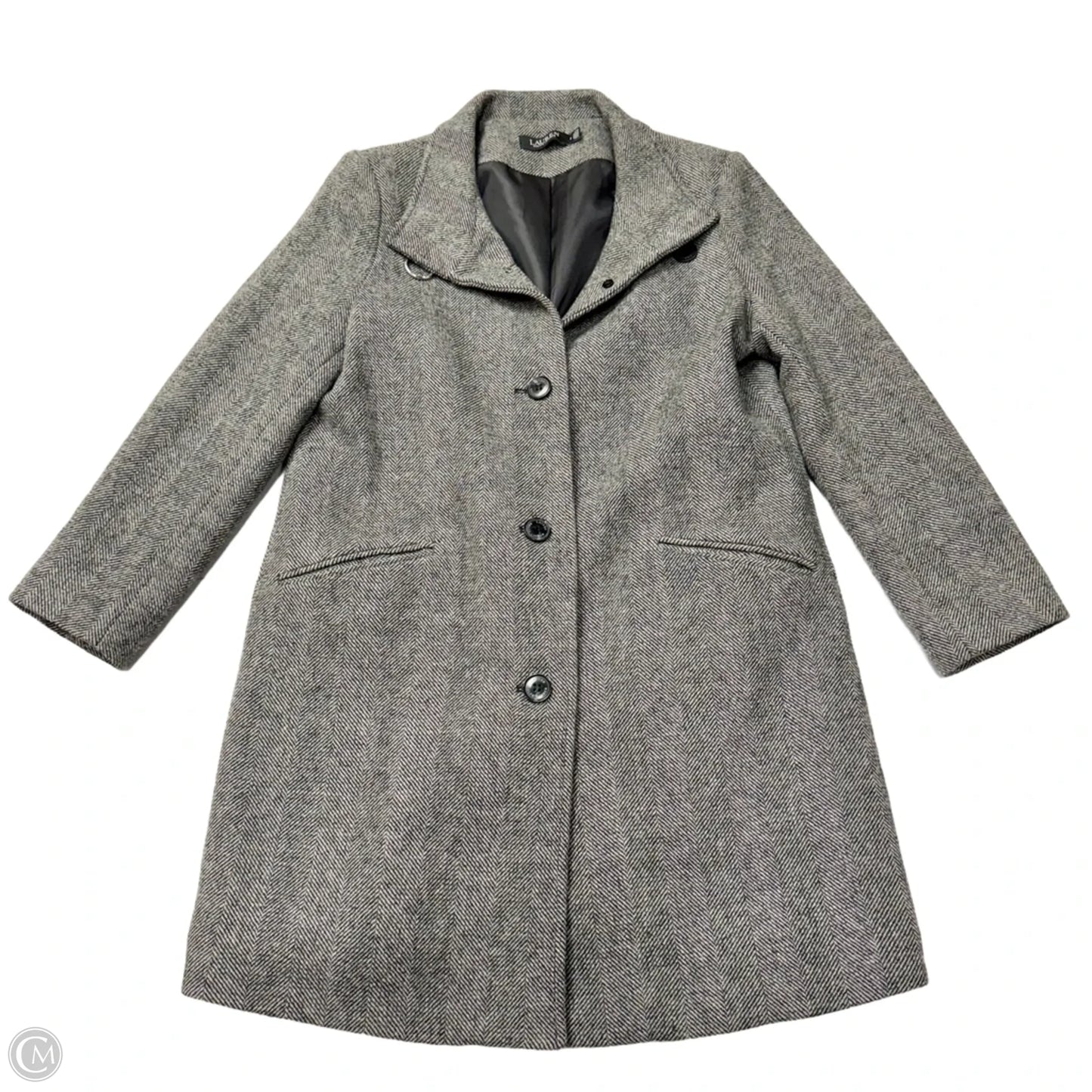 Coat Wool By Lauren By Ralph Lauren In Black & Grey, Size: M