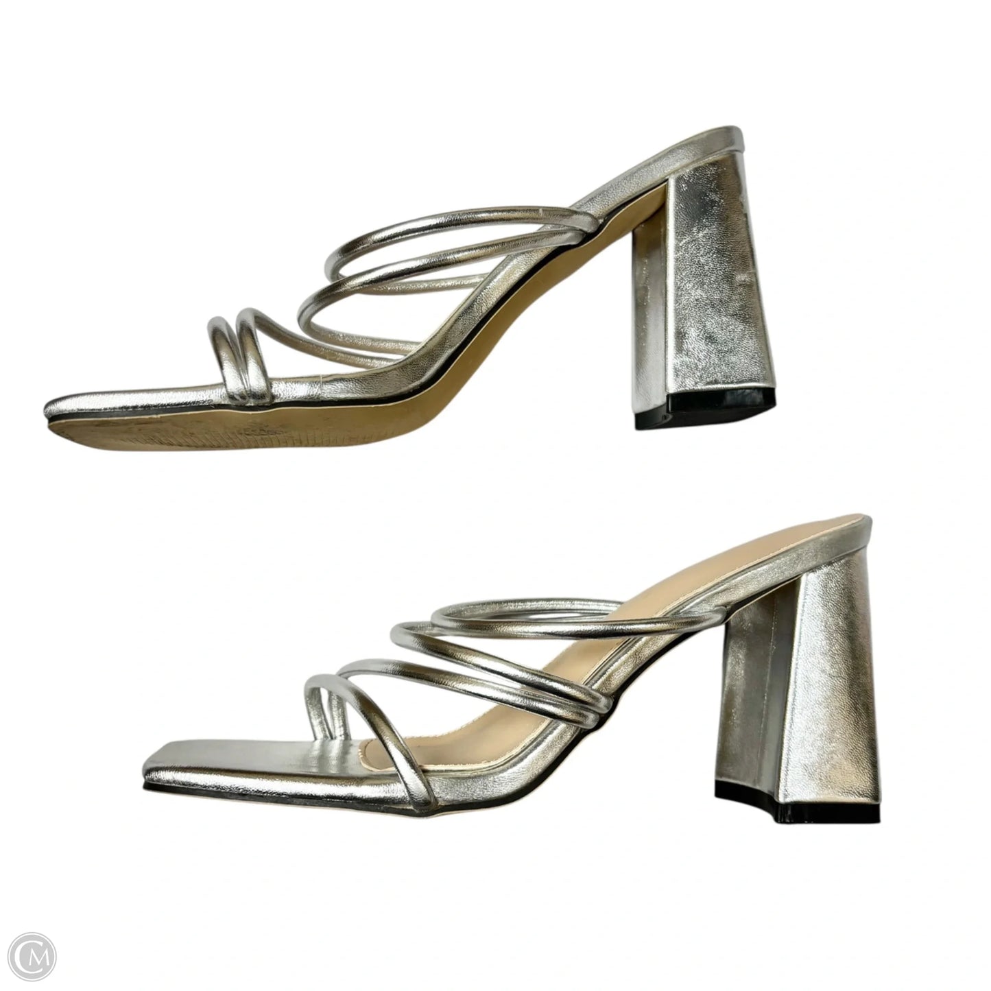 Sandals Heels Block In Silver, Size: 9.5