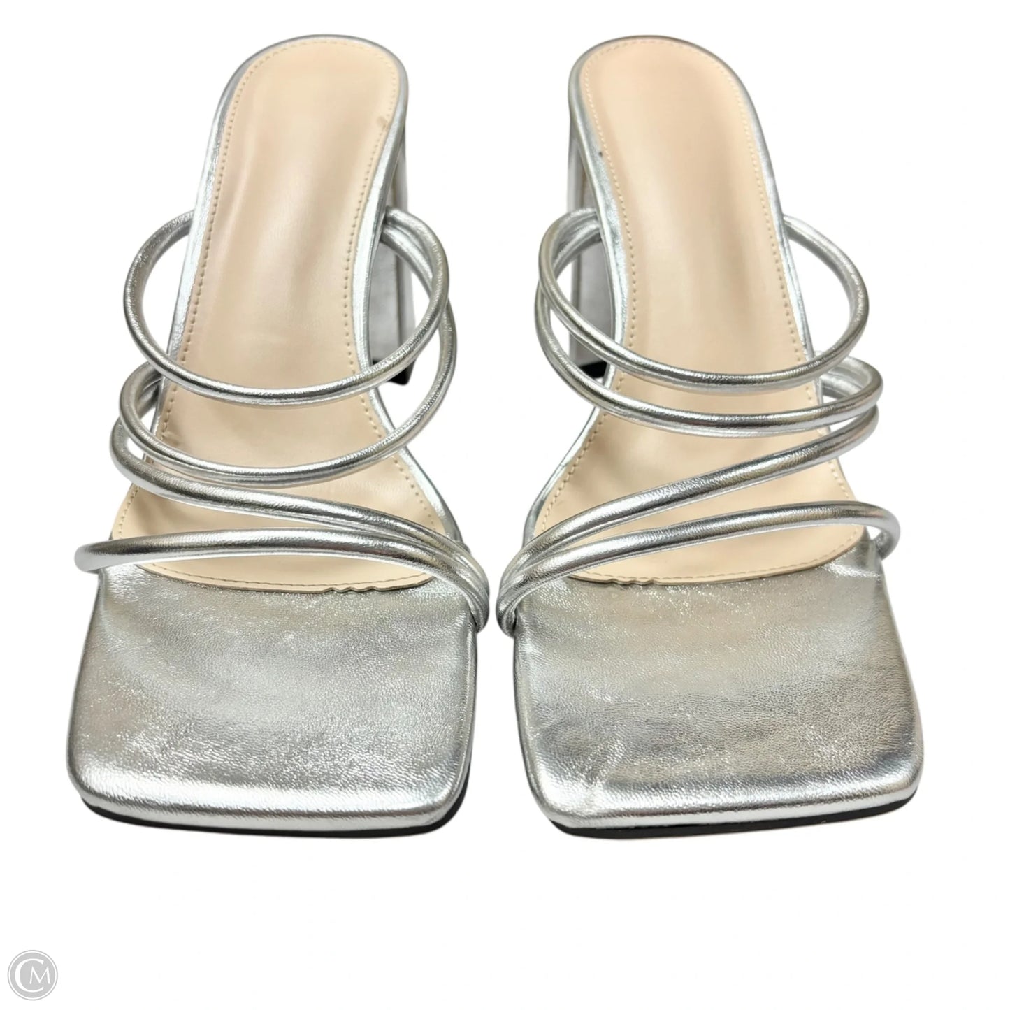Sandals Heels Block In Silver, Size: 9.5