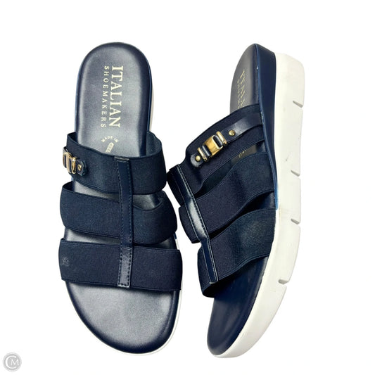 Sandals Heels Wedge By Italian Shoemakers In Navy, Size: 9