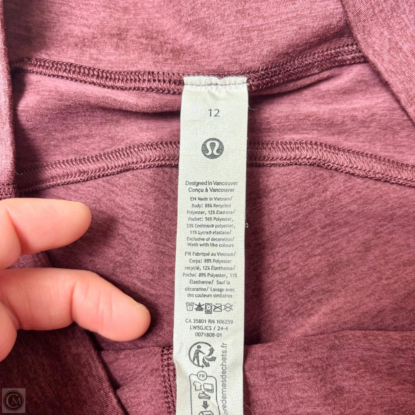 Athletic Leggings By Lululemon In Maroon, Size: L