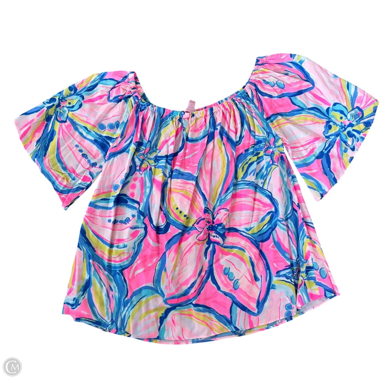 Top Short Sleeve Designer By Lilly Pulitzer In Blue & Pink, Size: M