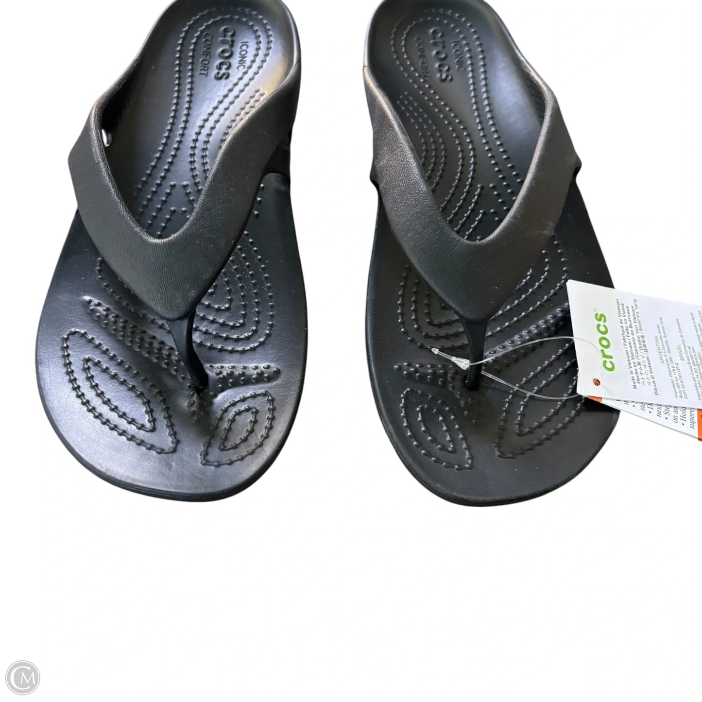 Sandals Flip Flops By Crocs In Black, Size: 7