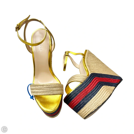 Sandals Luxury Designer By Gucci In Gold, Size: 7