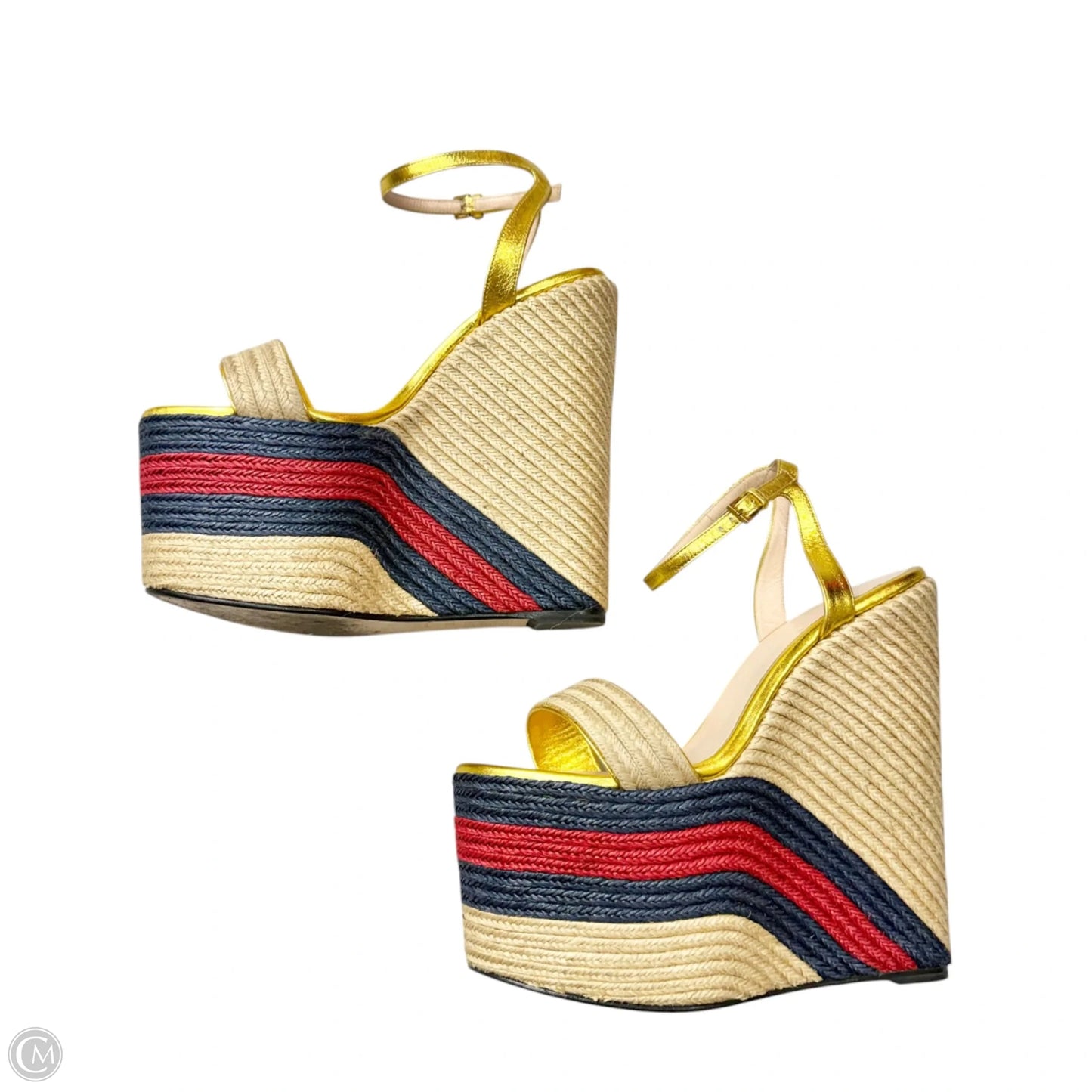 Sandals Luxury Designer By Gucci In Gold, Size: 7