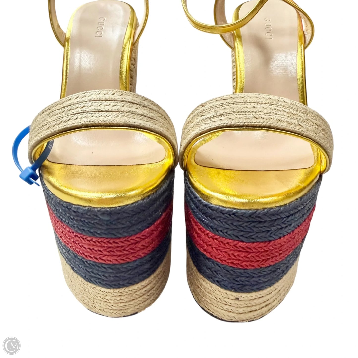 Sandals Luxury Designer By Gucci In Gold, Size: 7