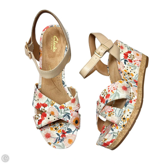 Sandals Heels Wedge By Clarks In Floral Print, Size: 9
