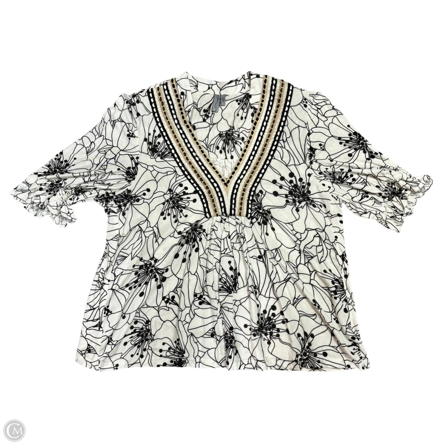 Top 3/4 Sleeve By Blank London In Black & White, Size: L