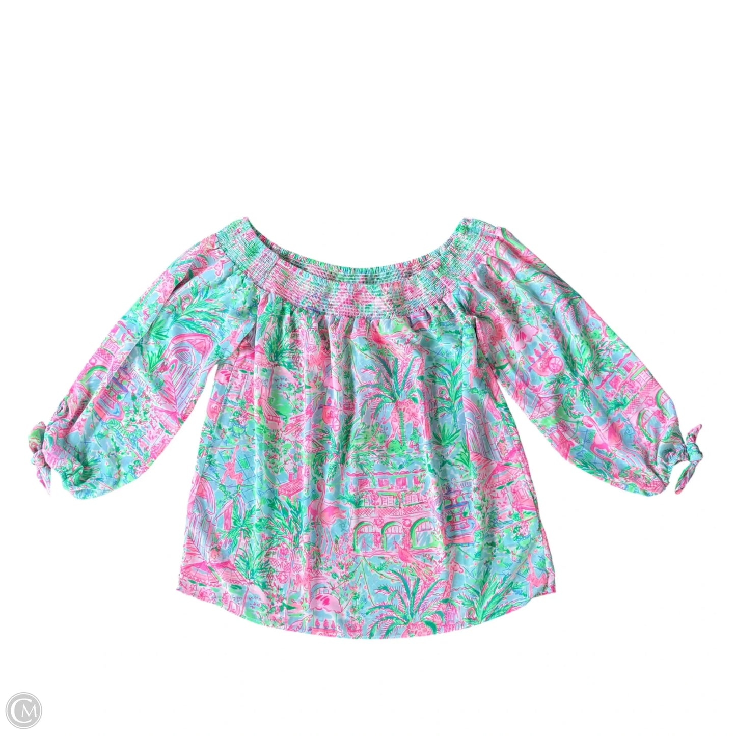 Top 3/4 Sleeve Designer By Lilly Pulitzer In Green & Pink, Size: Xs