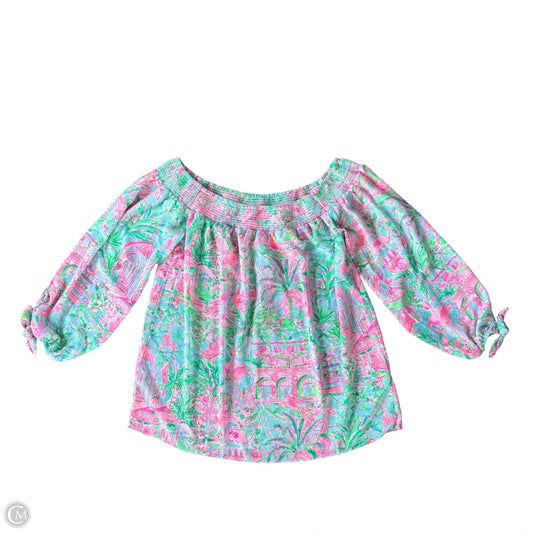 Top 3/4 Sleeve Designer By Lilly Pulitzer In Green & Pink, Size: Xs