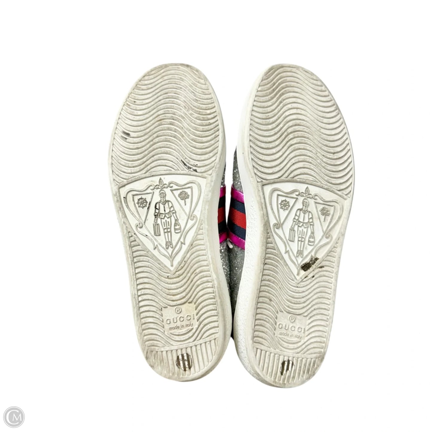 Shoes Luxury Designer By Gucci In Silver, Size: 6