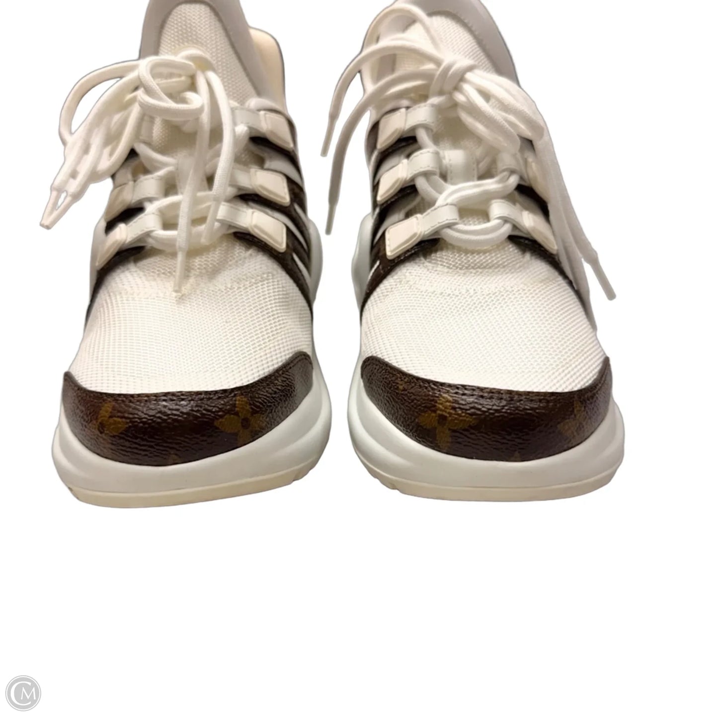 Shoes Luxury Designer By Louis Vuitton In Brown & White, Size: 7.5