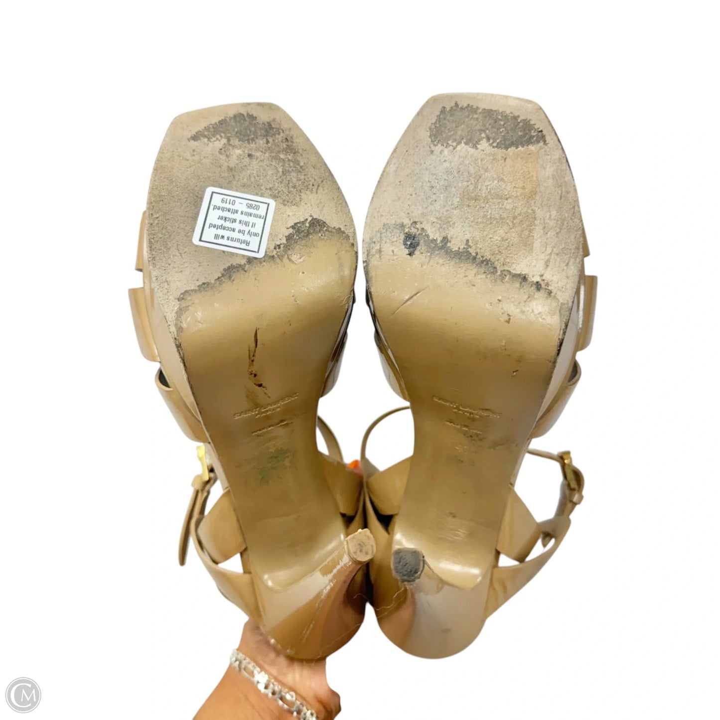 Sandals Luxury Designer By Yves Saint Laurent In Tan, Size: 10.5
