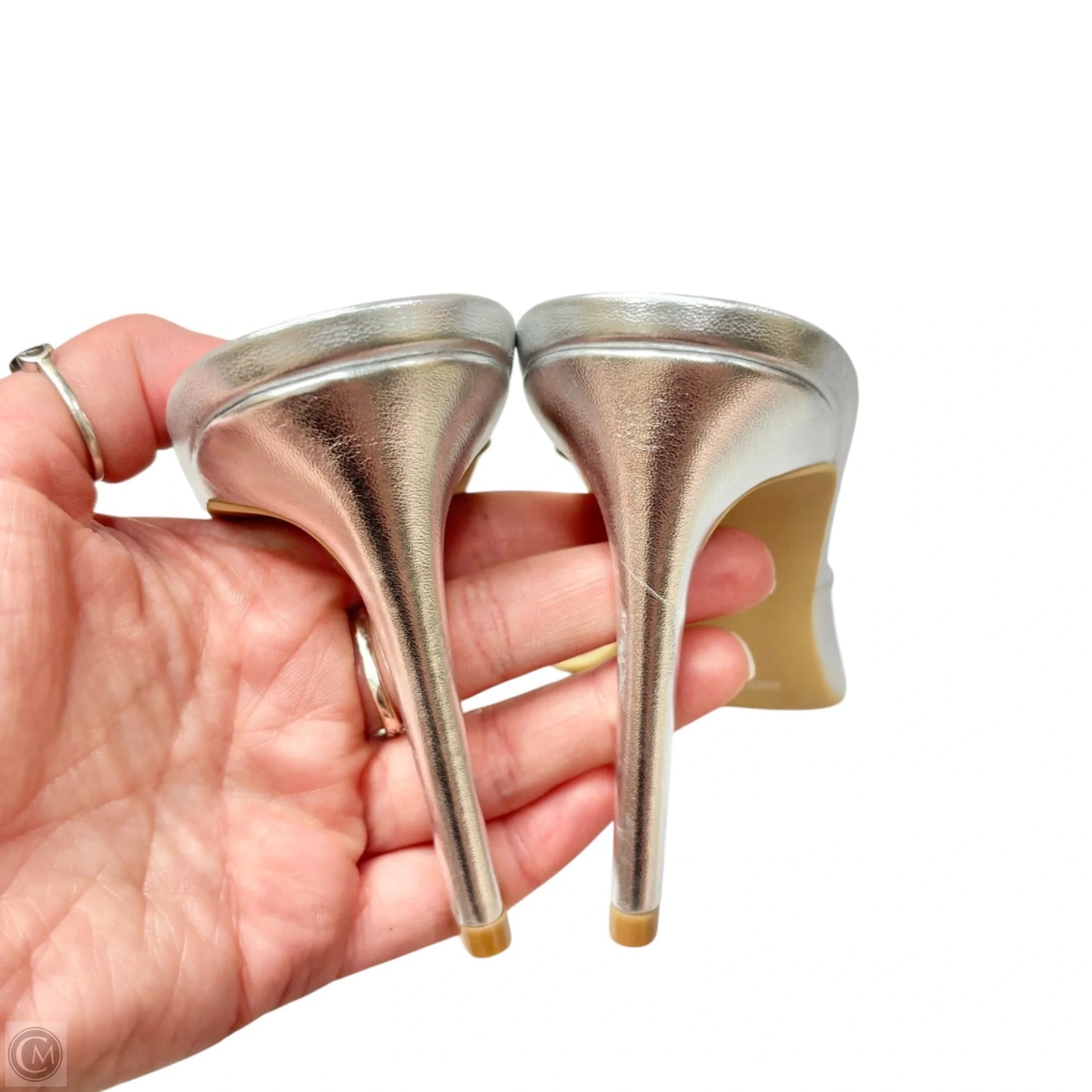 Sandals Heels Stiletto By Abound In Silver, Size: 8