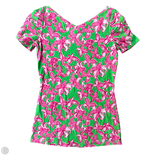 Top Short Sleeve Designer By Lilly Pulitzer In Green & Pink, Size: Xs