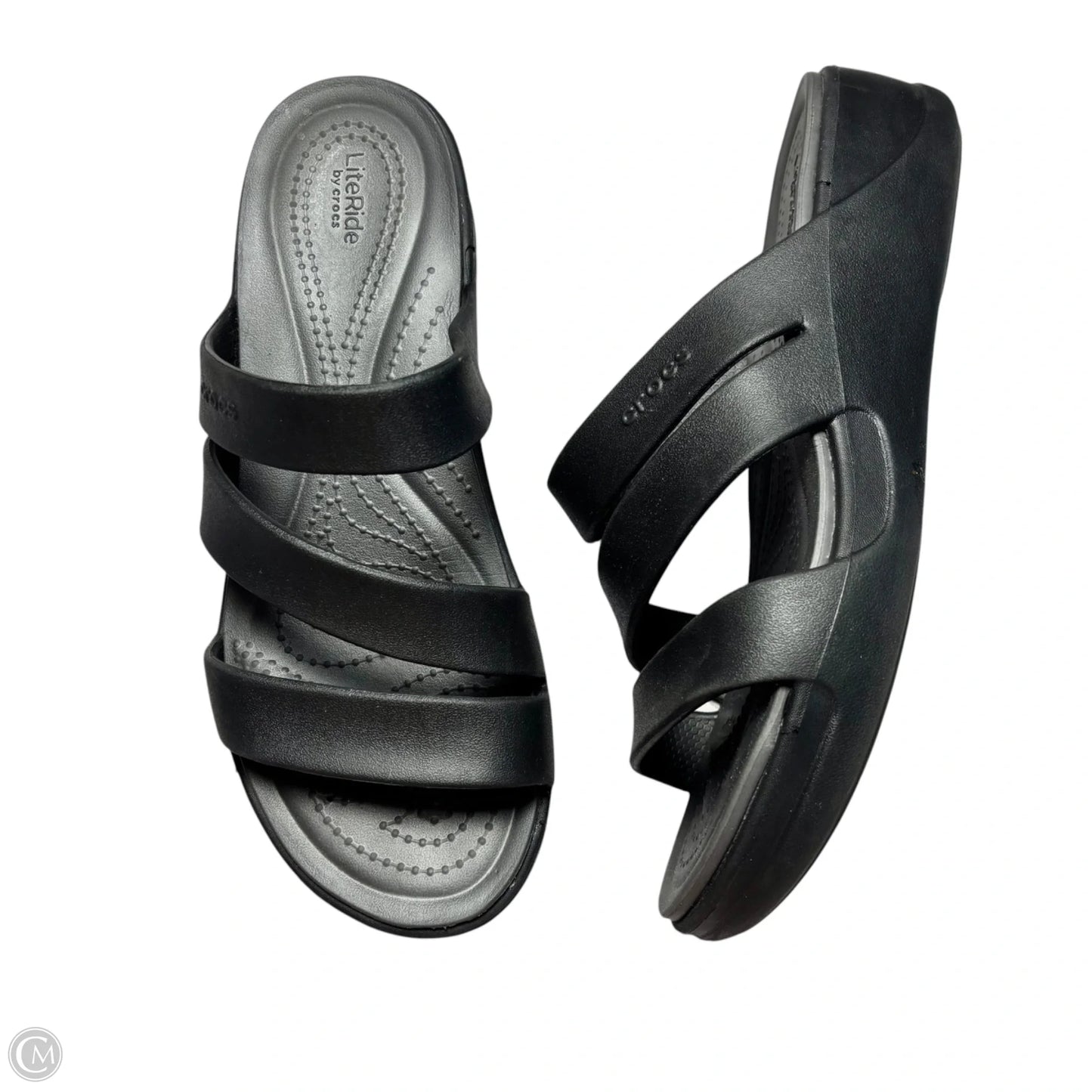 Sandals Heels Wedge By Crocs In Black, Size: 10