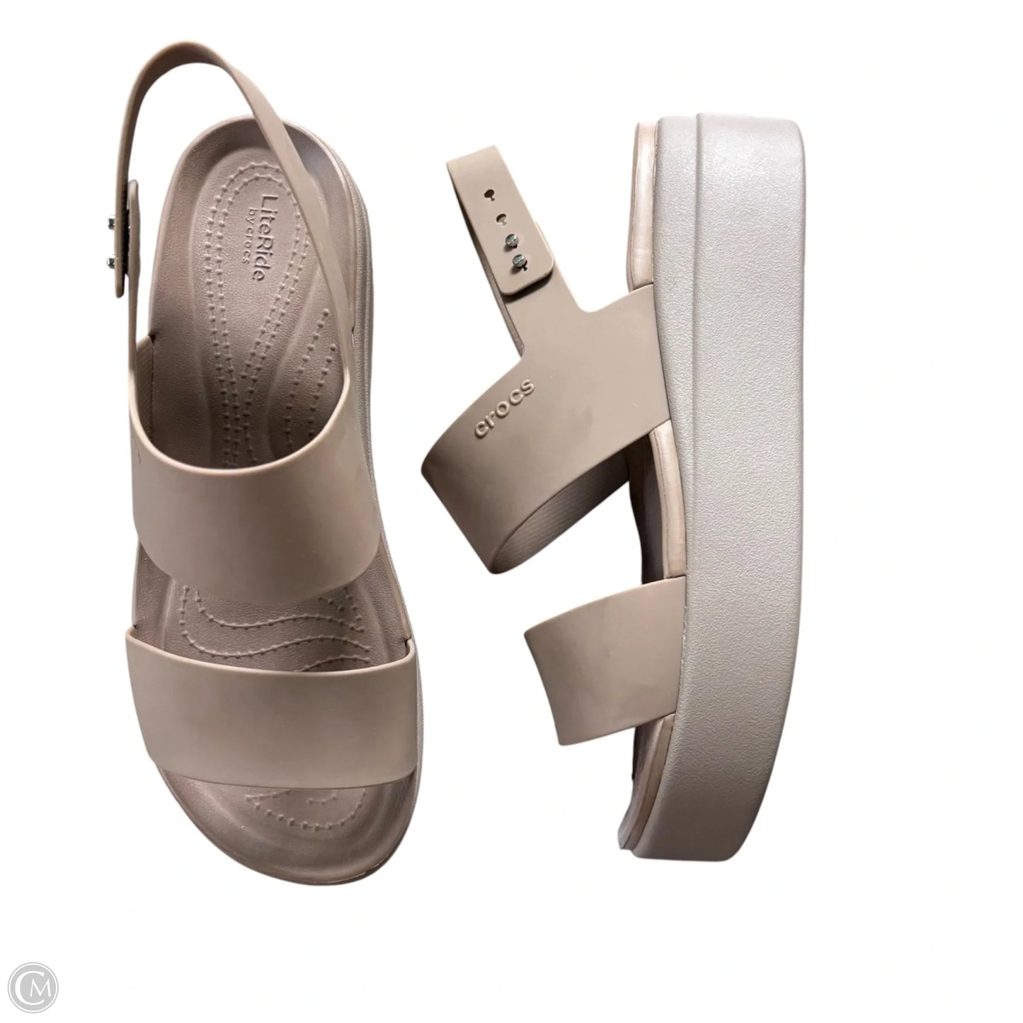 Sandals Heels Wedge By Crocs In Brown, Size: 8