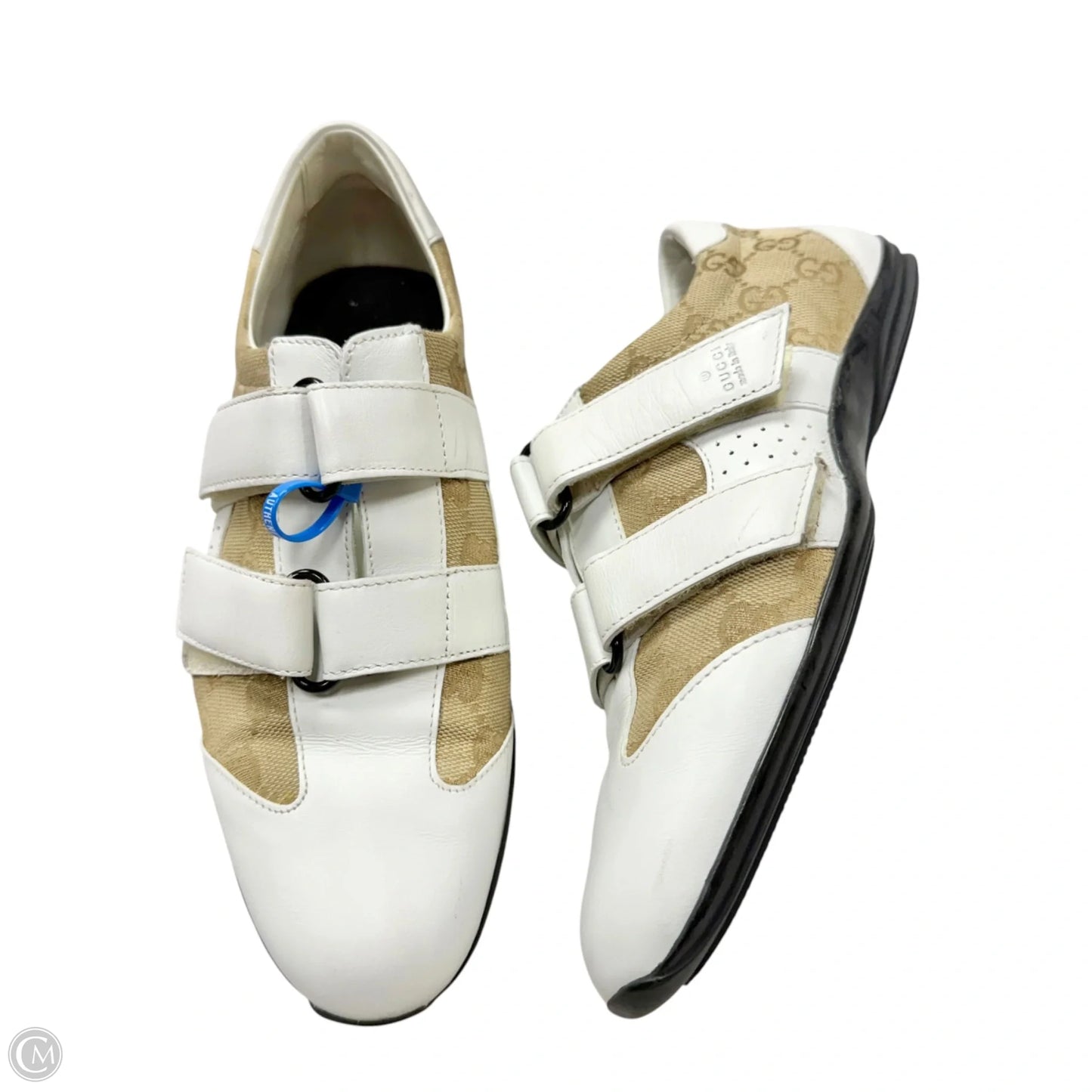 Shoes Luxury Designer By Gucci In Brown & White, Size: 7.5