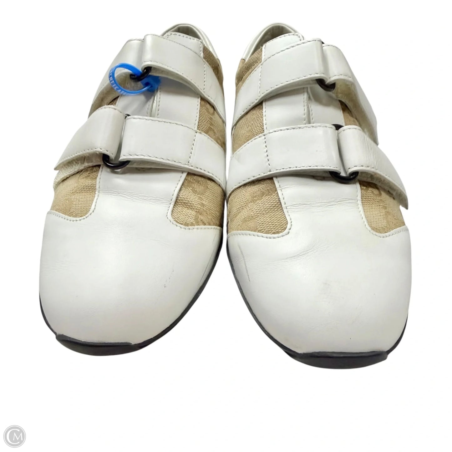 Shoes Luxury Designer By Gucci In Brown & White, Size: 7.5