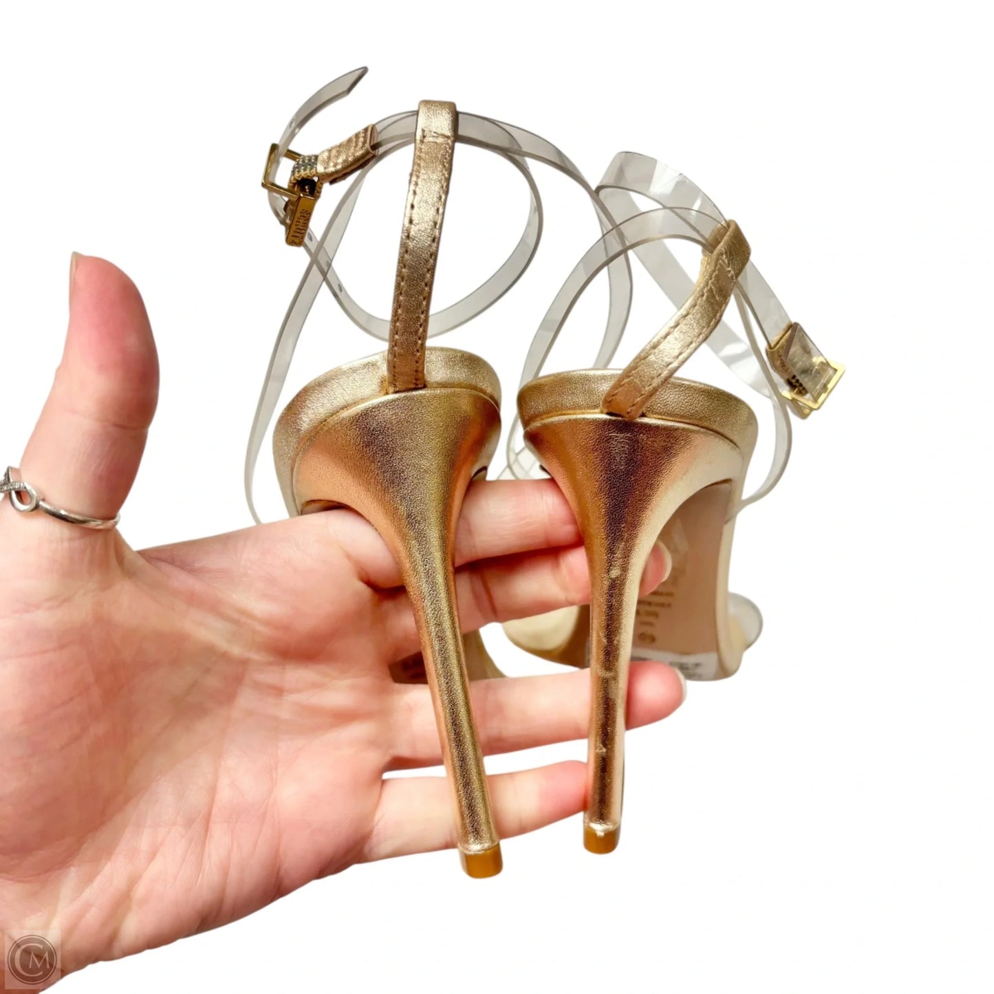 Sandals Heels Stiletto By Schutz In Gold, Size: 8.5