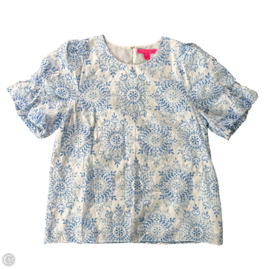 Top Short Sleeve Designer By Lilly Pulitzer In Blue & White, Size: L
