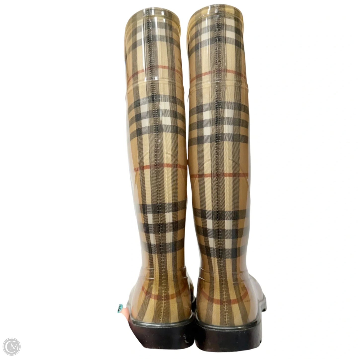 Boots Luxury Designer By Burberry In Plaid Pattern, Size: 7.5