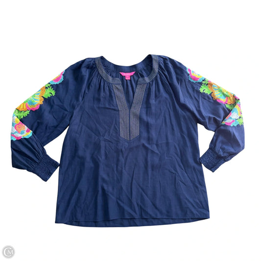 Top Long Sleeve Designer By Lilly Pulitzer In Navy, Size: L