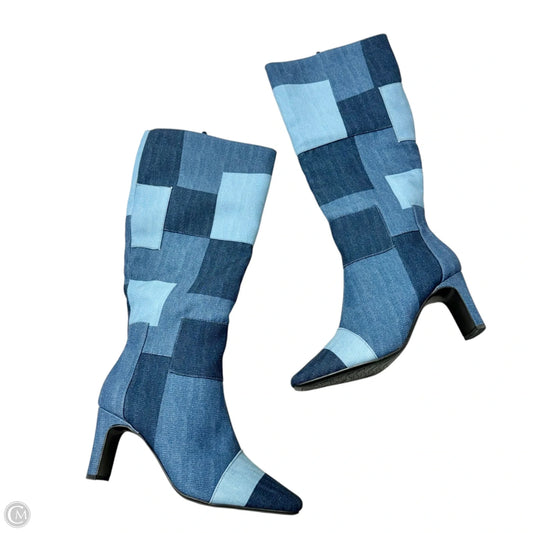 Boots Knee Heels By Impo In Blue Denim, Size: 8.5