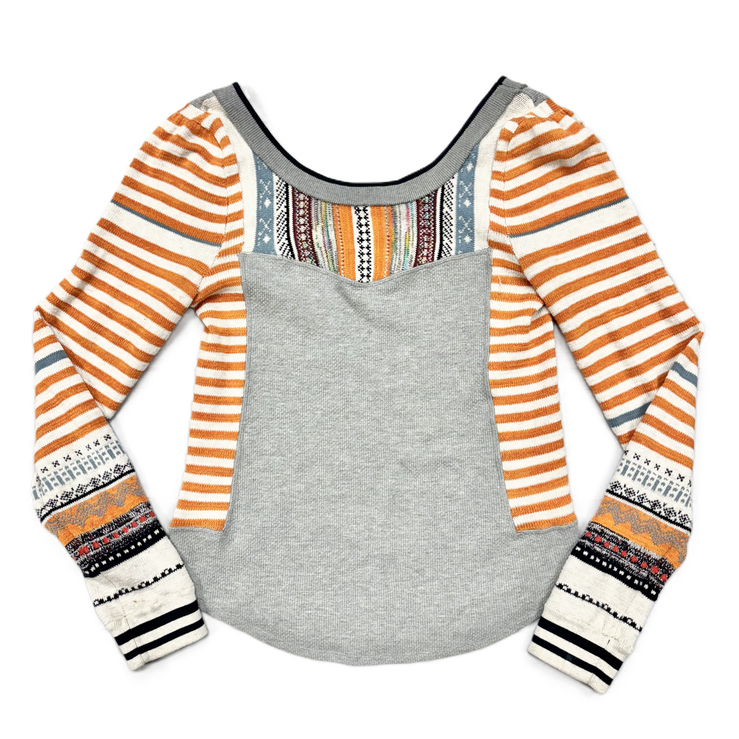 Sweater By Free People In Grey & Orange, Size: L