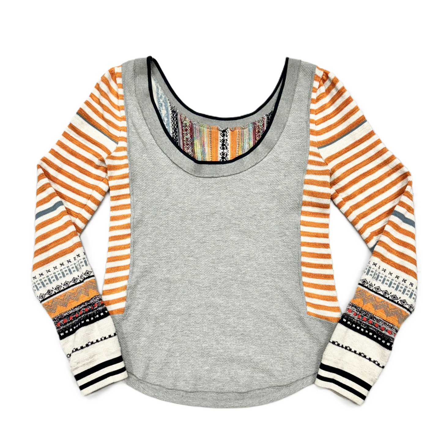 Sweater By Free People In Grey & Orange, Size: L