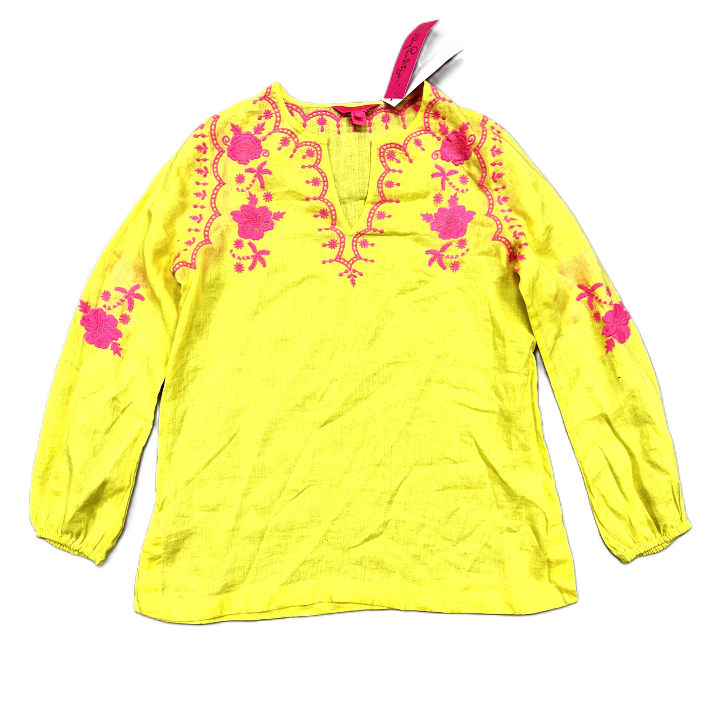 Pink & Yellow Top Long Sleeve Designer By Lilly Pulitzer, Size: S